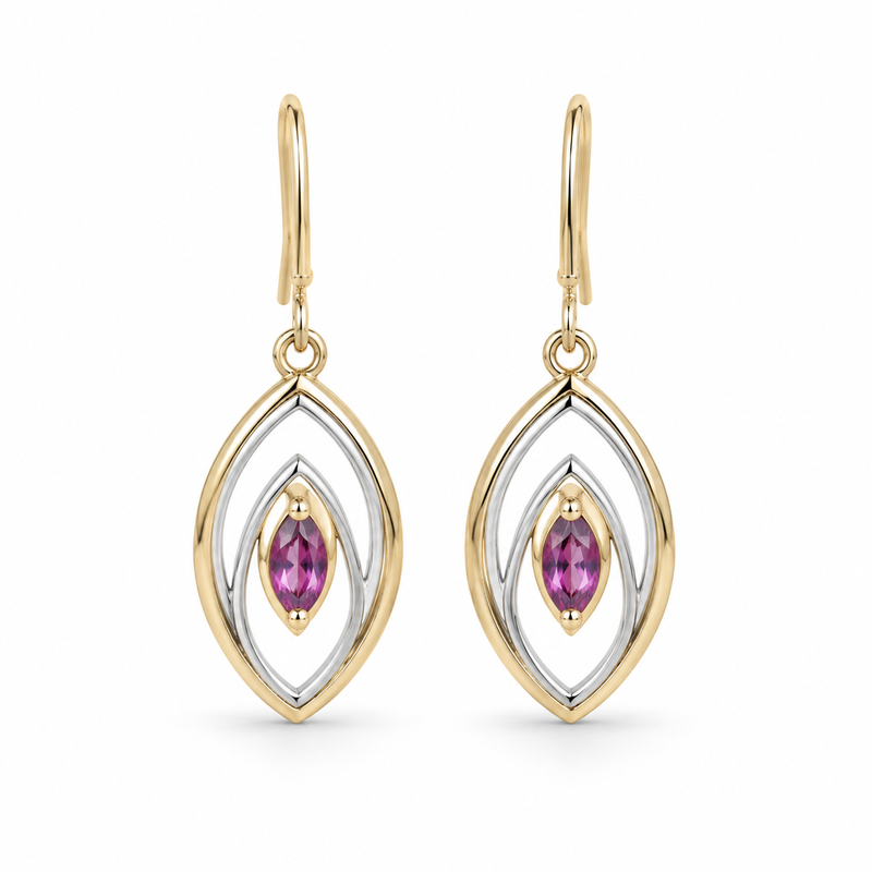9ct Yellow Gold Pink Tourmaline Drop Earrings