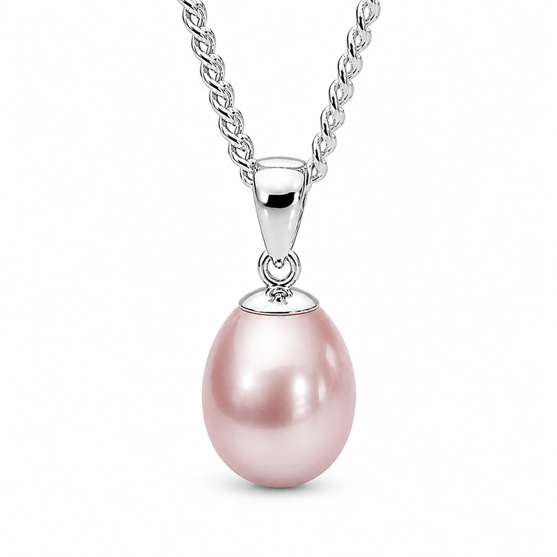 Sterling Silver Pink Freshwater Pearl Moon Pendant – 9.5-10.5mm
