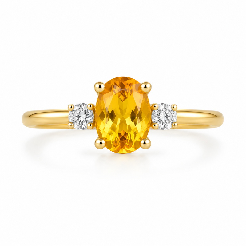 9ct Yellow Gold Citrine & Diamond Dress Ring